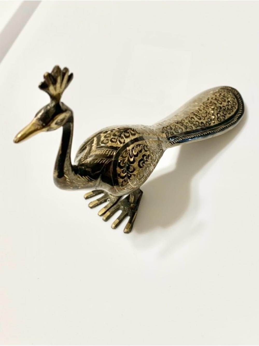 Brass Peacock Rare Vintage Ornate Gorgeous 9” long 5” tall